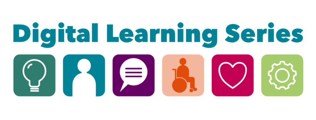 Digital Learning Series logo with colourful icons showing a lightbulb, a person, a speech bubble, a heart etc