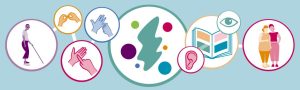 Circle graphics with various sensory and accessibility images to represent the Sensory Hub
