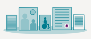 A graphic of a line of documents.