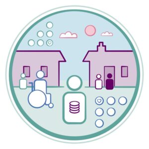 Houses and people within a circle