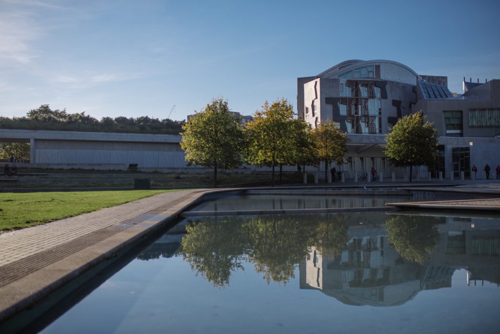 Photo of the outside of the Scottish Parliament building
