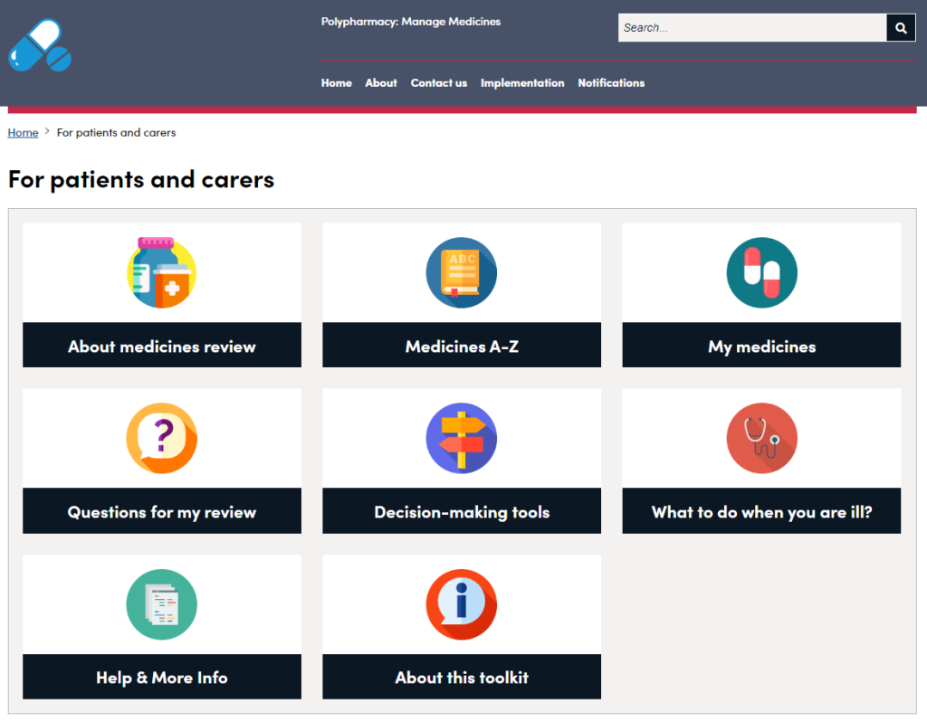 A screenshot of the Manage Medicines web app