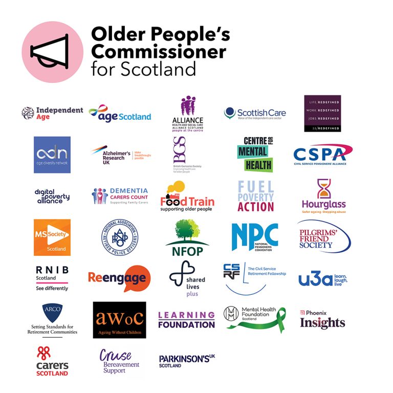 A series of logos from different organisations under the heading: Older People's Commissioner for Scotland