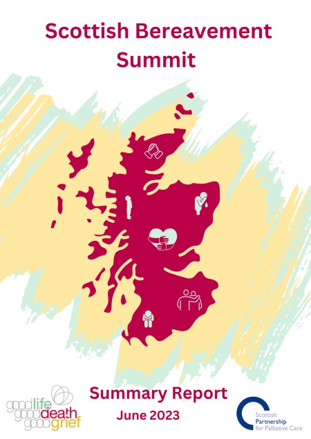 A map of Scotland with the title 'Scottish Bereavement Summit, summary report 2023