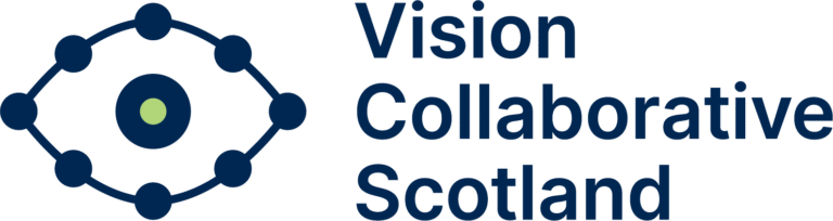A graphic of an eye with the words Vision Collaborative Scotland to the right hand side of it.