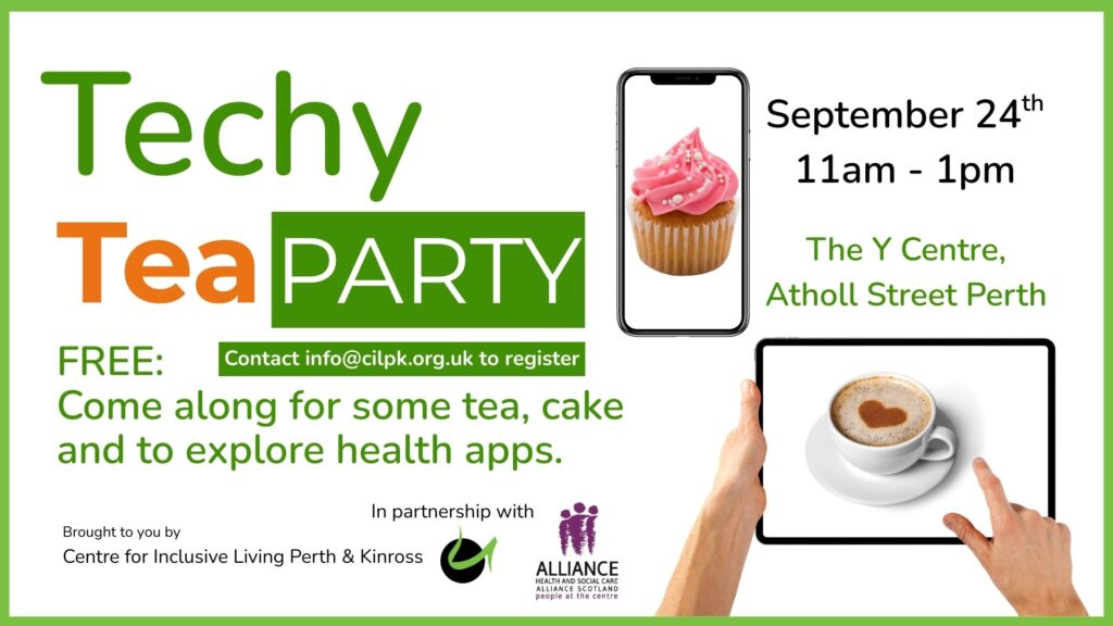 Decorative image featuring coffee and cake on the screens of mobile devices