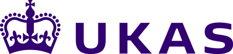 United Kingdom Accreditation Service Logo: a purple crown beside purple letters of UKAS