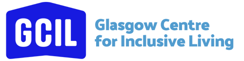 Picture is a logo with a blue background and the letters GCIL in white. The words Glasgow Centre for Inclusive Living are written to the right hand side of the GCIL logo.
