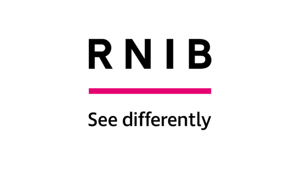 RNIB logo: Black RNIB letters above a pink line and the words' see differently' below the pink line